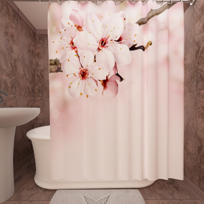 Фотошторы для ванной «Соцветие вишни»
